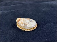 Gold Filled Hand Carved Shell Cameo Set W/ Diamond