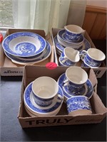 (3) Boxes Blue Willow Dishes
