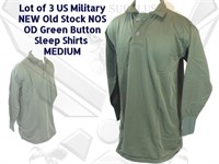 3 NOS Vintage Miltary OD Green Sleep Shirts MD