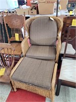 WICKER CHAIR & OTTOMAN WITH CUSHIONS