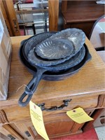 CAST IRON SKILLETS & SILVER PLATTERS