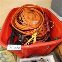 Large Lot of Extension Cords & Jumper Cables