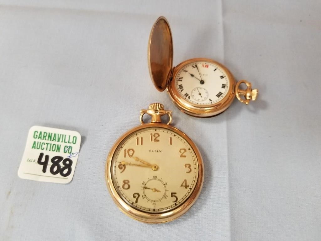 2 ELGIN GOLD FILLED POCKET WATCHES 1 15 JEWEL AND1