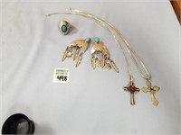 CROSS NECKLACES, EARRINGS, AND RING ALL W/ STONES
