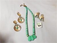 STERLING TURQ NECKLACE AND 2 PR EARRING W/ TURQ