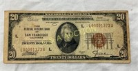 1929 $20 REVERSE BANK NOTE SAN FRANSICO