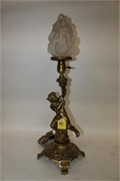Antique Brass Cherub Lamp w/ torch globe 25"
