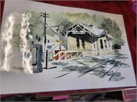 JC Bouchy Watercolor lithograph train station KY