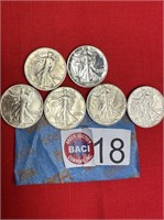 6 - LIBERTY STANDING HALF DOLLARS, 2 - 1942, 3 - 3