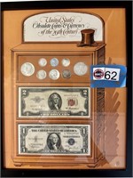 FRAMED "US OBSOLETE COINS & CURRENCY OF THE 20TH