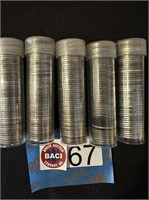 5 - TUBES 1943 STEEL CENTS, 4 FROM D MINT, ONE