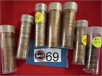 6 - TUBES LINCOLN CENTS, 2 - 1936, 1 - 1953S, 2 -