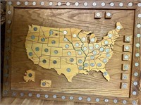 WOOD US MAP WITH STATE QUARTERS INSET