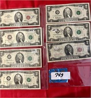7 - TWO DOLLAR BILLS, SERIES 1953, 1963, 1976, 2