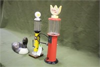 (2) Visible Gas Pump Collectibles and Wood Loon