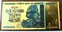 100 trillion dollars Zimbabwe gold plated bill