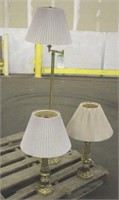 (3) Brass Lamps w/Shades Works per Seller