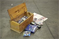 Wood Toy Box W/Assorted Sports Cards