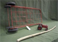 Metal Cart, Vintage Toy Tractor & Walking Stick