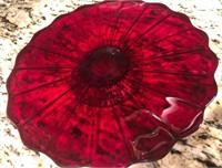 D - RED GLASS PEDESTAL CAKE PLATE (K20)