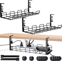 2 Pack Desk Cable Management Tray with Cable Ties