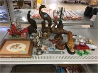 Assorted home decor and collectible items.