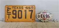 (1) Vintage 1955 Texas License Plate & (1) 1955