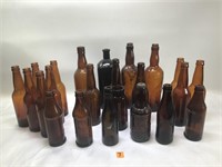 Lot of Amber Vintage Glass Liquor Bottles Etc