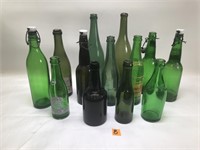 Lot of Antique Vintage Green Liquor/Soda Bottles