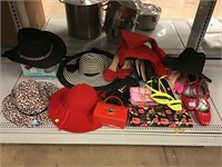 Assorted hats, fashion handbags, shoes and more.