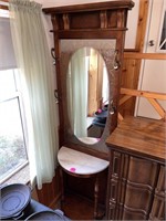 Hall Mirror w/Marble Shelf & Coat Hooks
