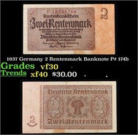 1937 Germany 2 Rentenmark Banknote P# 174b Grades