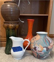 15” pedestal, pitcher, pottery, vases