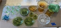 Amber colored glass, green glass and crystal