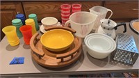 Milk glass mixing bowls, colorful glass, lazy