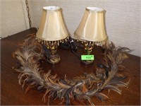 2 SMALL LAMPS W/ FEATHER GARLAND - 11.5"