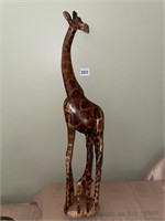 WOOD CARVED GIRAFFE 24" H DAMAGE ON TOP OF EARS