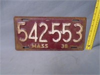 1938 Massachusetts Car Tag