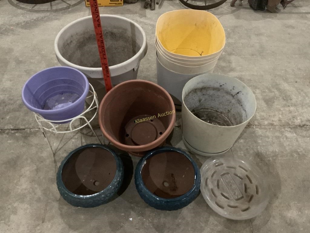 Deep blue ceramic planter bowls (2) 10.5 inches