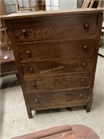 Vintage Dresser, 5 drawers, solid wood top