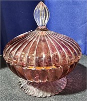 Red Wash Glass Candy Dish 6 1/2" Tall