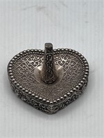 Vintage silver tone heart shaped ring holder