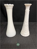 2 White Bud Vases