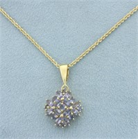 Tanzanite Flower Pendant on Chain Necklace in 14k