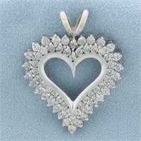 2ct Diamond Double Row Heart Pendant in 10k White