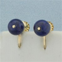 Vintage Lapis Lazuli Ball Bead Screw on Earrings i