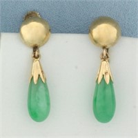 Vintage Jade Teardrop Screw Back Dangle Earrings i