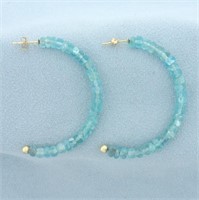 Aquamarine Bead Half Hoop Earrings in 14k Yellow g