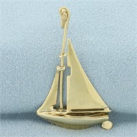 Mechanical 3D Sailboat Pendant In 14k Yellow Gold