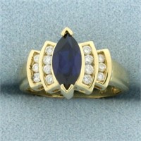 Natural Sapphire and Diamond Ring in 14k Yellow Go